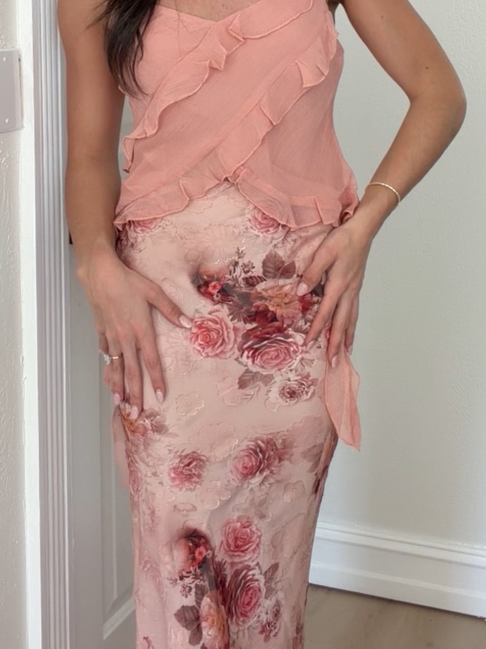 Lulu's Blush Rose-Print Maxi Skirt